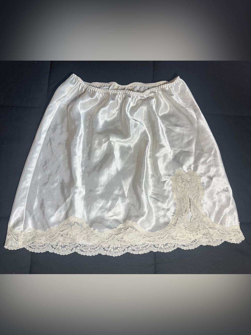 Victoria's Secret Ivory Satin Half Slip with Lace Trim